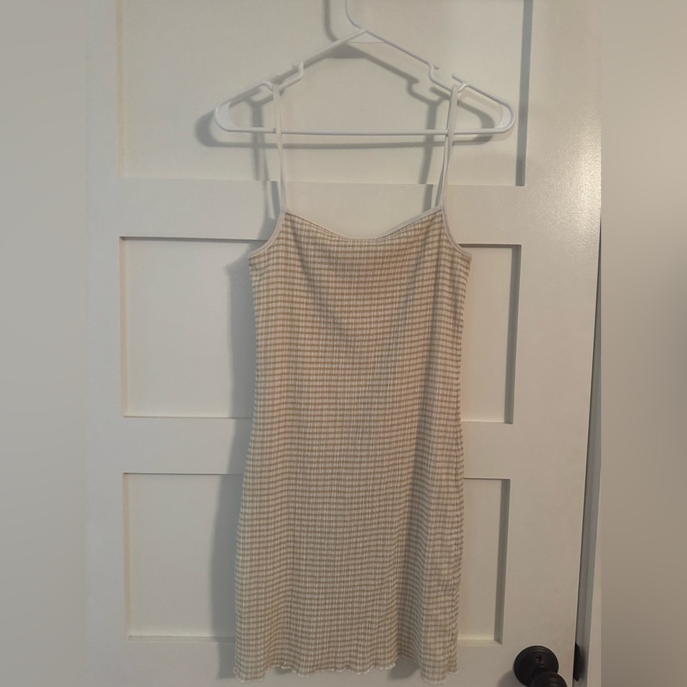 Aritzia Wilfred Cream and Tan Checkered Mini Dress